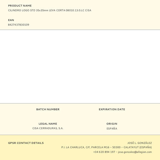 CILINDRO LOGO STD 35x35mm LEVA CORTA 08010.13.0.LC CISA