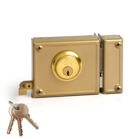CERRADURA, SOBREPONER, MODELO 12-10D, GOLPE Y LLAVE, CAJA 100 mm, CILINDRO 52 mm, MANO DERECHA