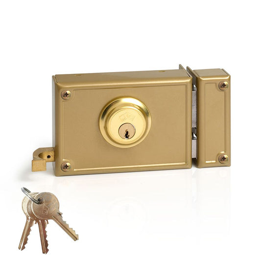 CERRADURA, SOBREPONER, MODELO 12-12D, GOLPE Y LLAVE, CAJA 120 mm, CILINDRO 52 mm, MANO DERECHA