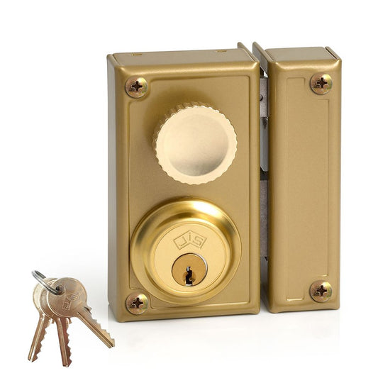 CERRADURA, SOBREPONER, MODELO 34-6D, GOLPE Y LLAVE, CON POMO, CAJA 60 mm, CILINDRO 52 mm, MANO DERECHA