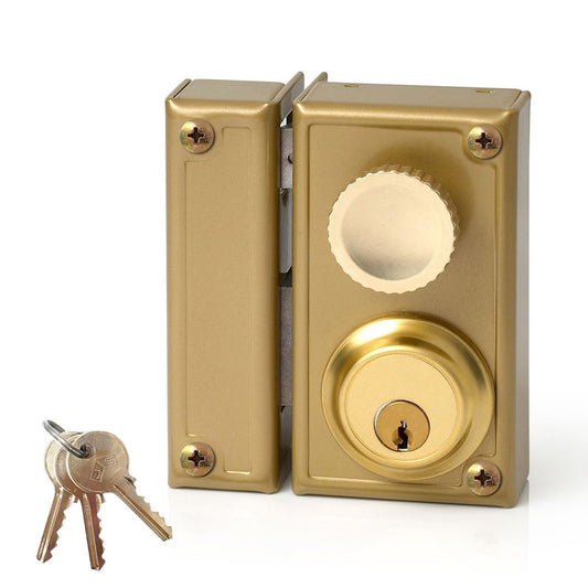 CERRADURA, SOBREPONER, MODELO 34-6I, GOLPE Y LLAVE, CON POMO, CAJA 60 mm, CILINDRO 52 mm, MANO IZQUIERDA