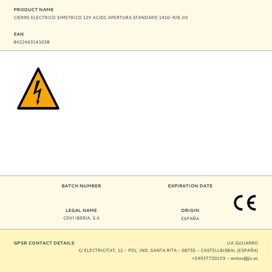 CIERRE ELECTRICO SIMETRICO 12V AC/DC APERTURA STANDARD 1410-R/B JIS