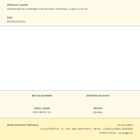 CERRADURA, SOBREPONER, DE COMPAÑIA GAS NATURAL, MODELO 1130Cro CGE, ACABADO CROMADO