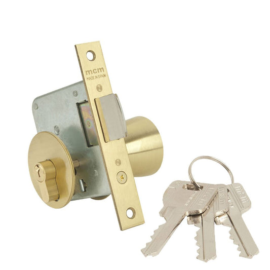 CERRADURA CON POMO, DE EMBUTIR, MODELO 1561-3-60, ACABADO LATÓN, ENTRADA 60 mm