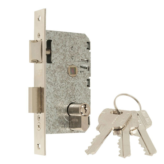 CERRADURA, EMBUTIR, 1 PUNTO, CON PICAPORTE Y PALANCA REVERSIBLE, ACABADO NIQUEL, MODELO 2501-150AN311