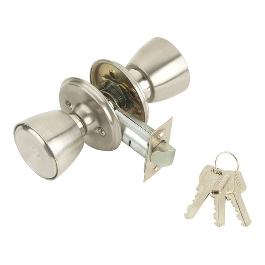 CERRADURA CON POMO, CILINDRO EXTERIOR Y POMO LIBRE EN INTERIOR, MODELO 508-4-4-70, ACABADO INOXIDABLE