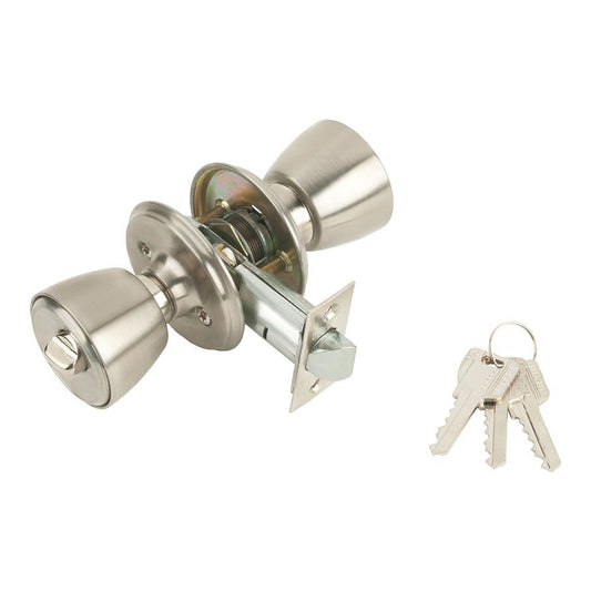 CERRADURA CON POMO, CILINDRO EXTERIOR Y CONDENA EN INTERIOR, MODELO 501B-4-4-70, ACABADO INOXIDABLE