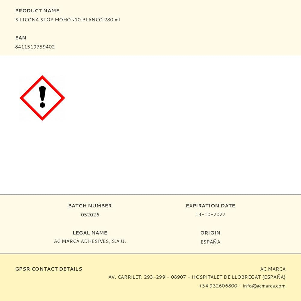 SILICONA STOP MOHO x10 BLANCO 280 ml