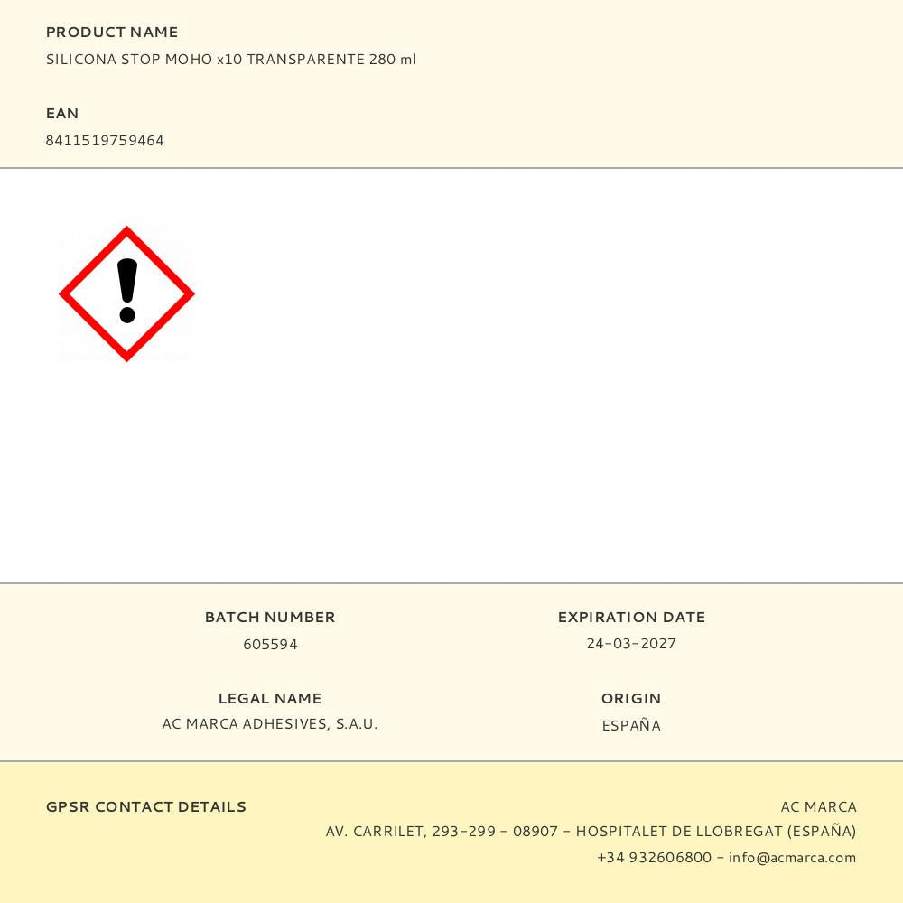 SILICONA STOP MOHO x10 TRANSPARENTE 280 ml