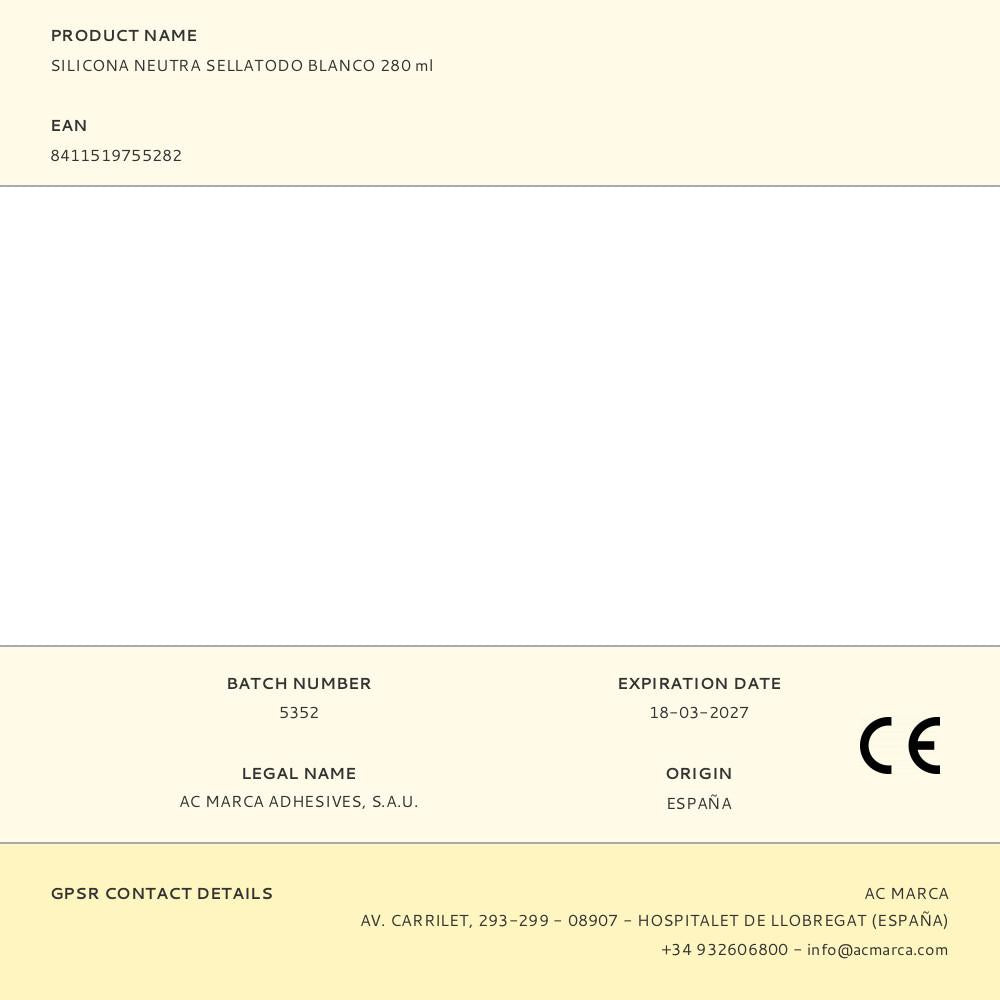 SILICONA NEUTRA SELLATODO BLANCO 280 ml