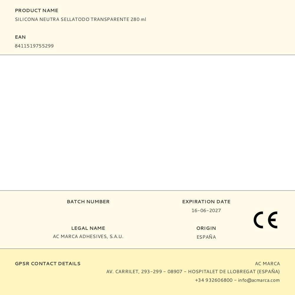 SILICONA NEUTRA SELLATODO TRANSPARENTE 280 ml