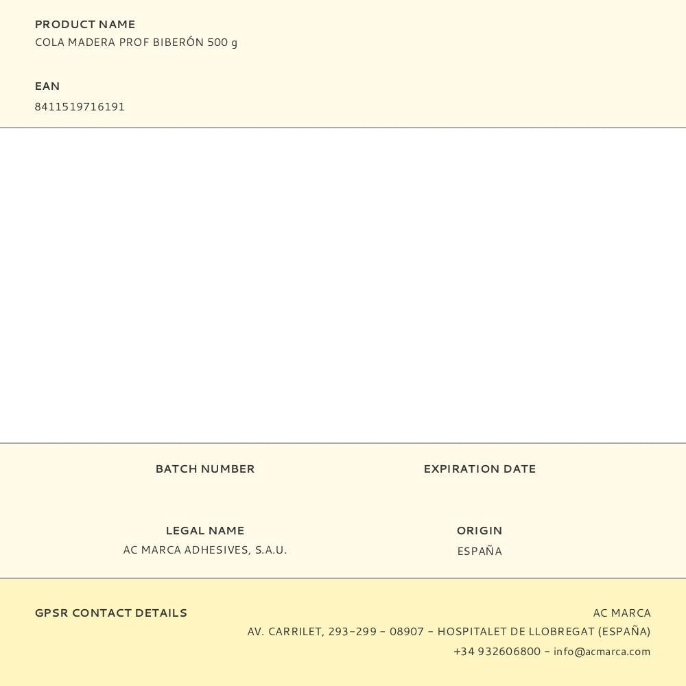 COLA MADERA PROFESIONAL BIBERÓN 500 g