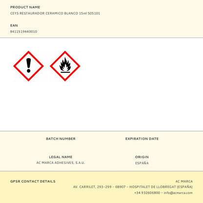 REPARADOR DE ESMALTE CERÁMICO BLANCO BRILLANTE 15 ml