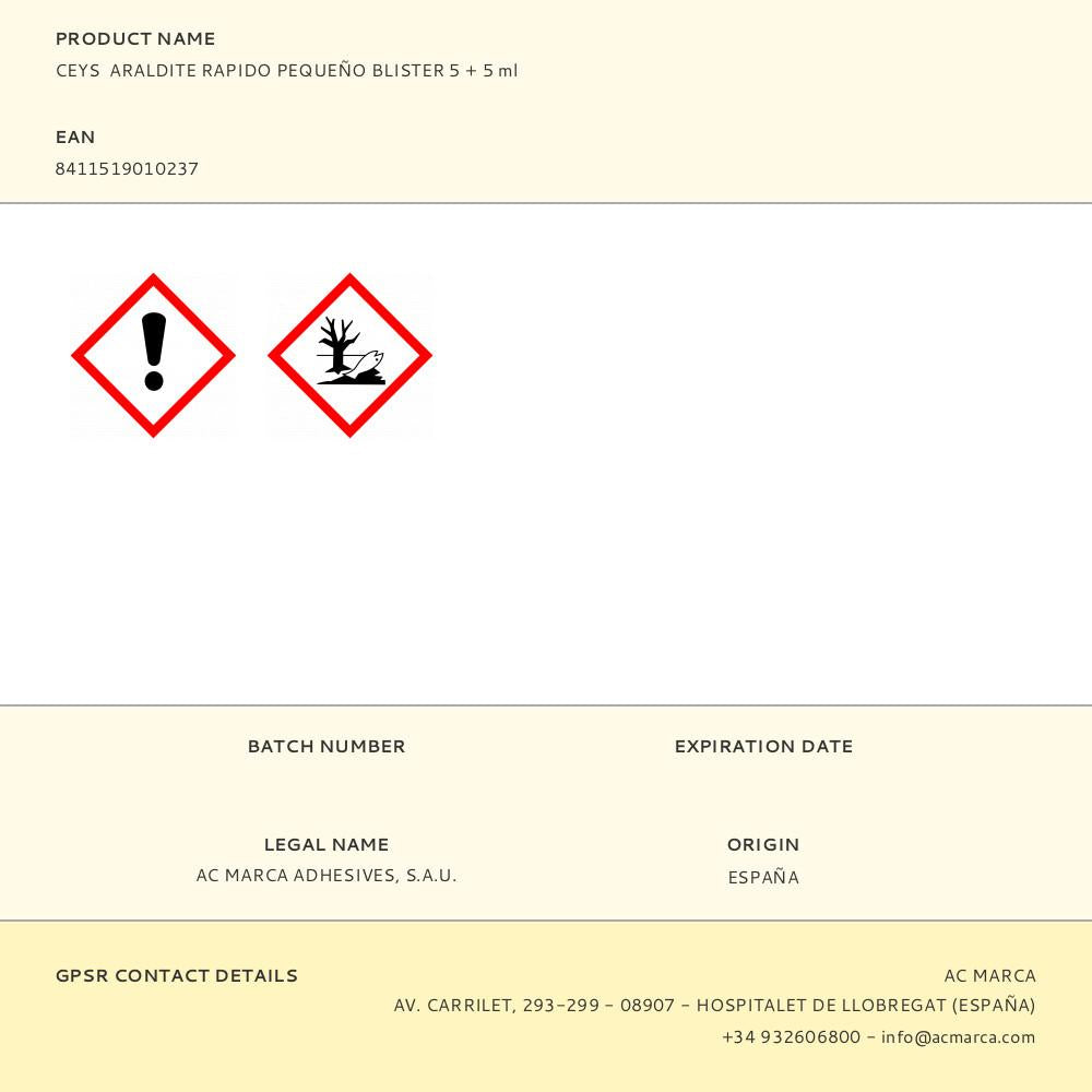 CEYS  ARALDITE RAPIDO PEQUEÑO BLISTER 5 + 5 ml