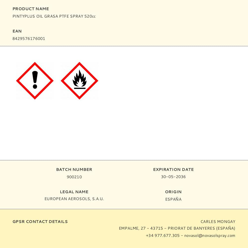 PINTYPLUS OIL GRASA PTFE SPRAY 520cc