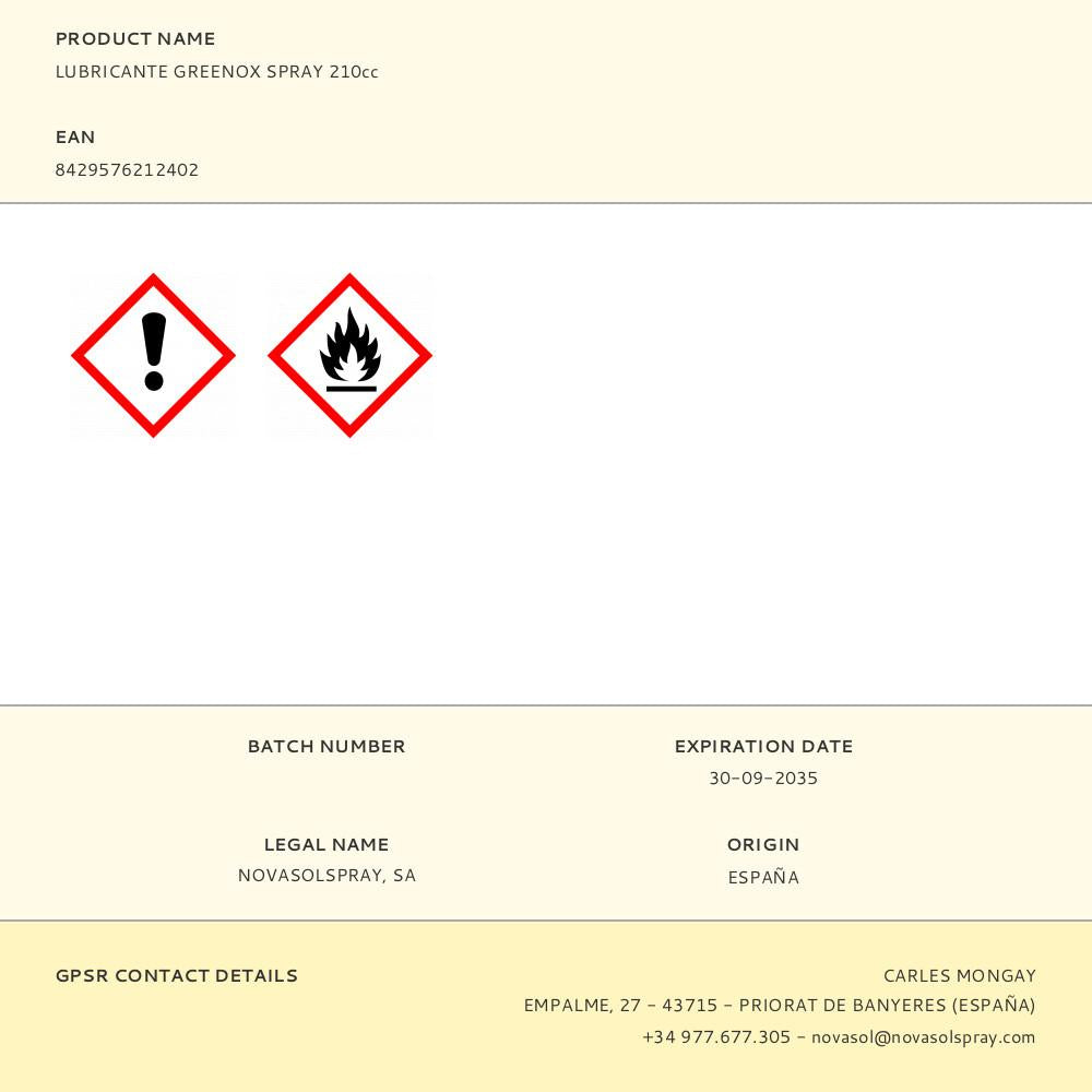 LUBRICANTE GREENOX SPRAY 210cc