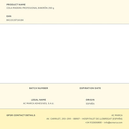 COLA MADERA PROFESIONAL BIBERÓN 250 g