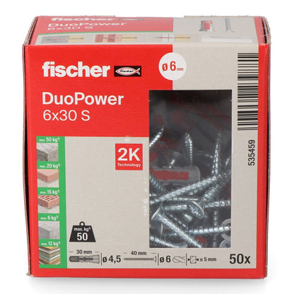 TACOS DUOPOWER Ø6 x 30 mm + TORNILLOS Ø4,5 x 40 mm, CAJA 50 uds