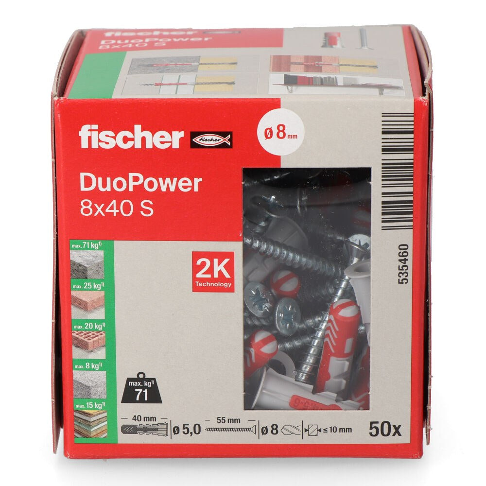 TACOS DUOPOWER S Ø8 x 40 mm +TORNILLOS Ø5 x 55 mm, CAJA 50 uds