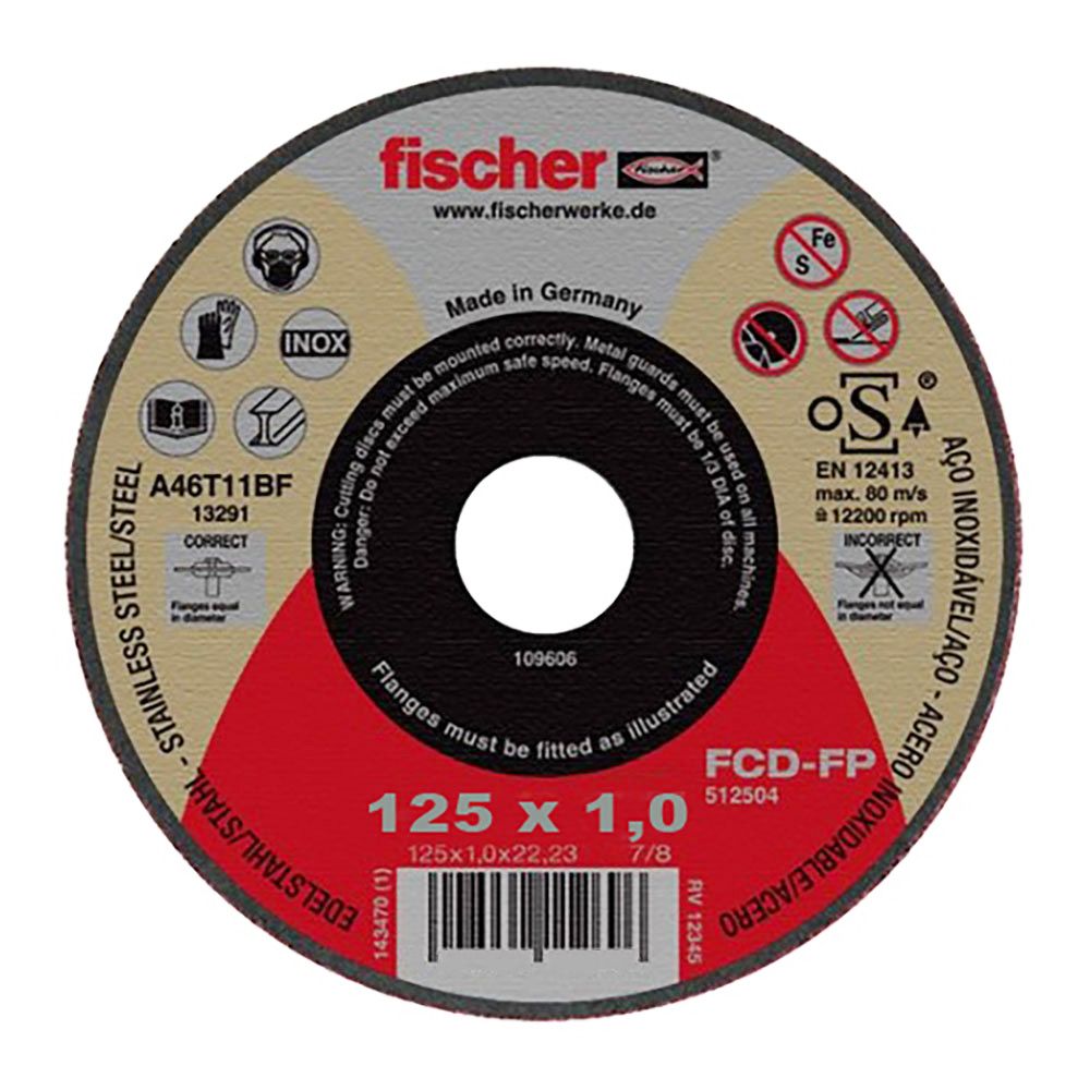 DISCO CORTE FCD FISCHER PERFORMANCE ACERO INOX Ø125 x 1,0 x 22,23 mm