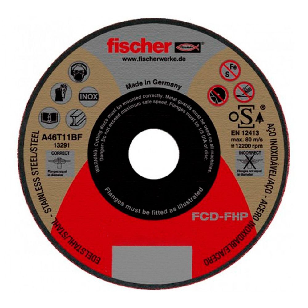 DISCO CORTE FCD FISCHER HIGH PERFORMANCE ACERO INOX Ø115 x 1,0 x 22,23 mm