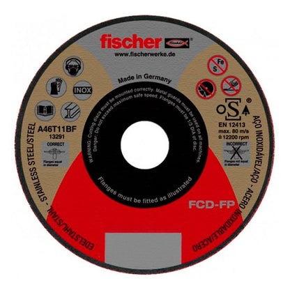 DISCO CORTE FCD FISCHER PERFORMANCE ACERO INOX Ø115 x 1,0 x 22,23 mm