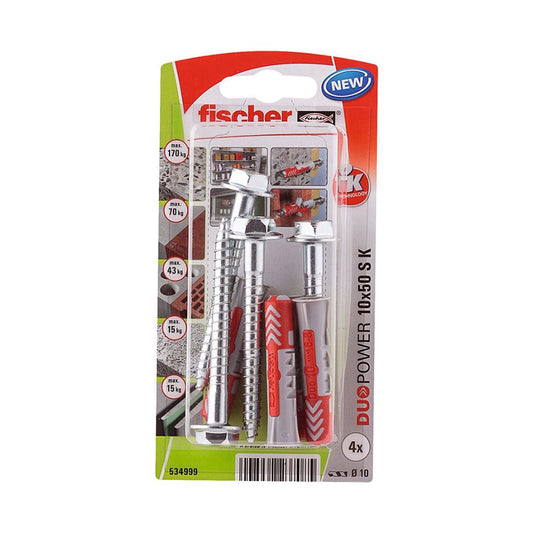 TACOS DUOPOWER Ø10 x 50 mm + TORNILLOS Ø7 x 69 mm, BLISTER 4 uds