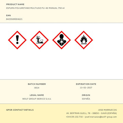 ESPUMA POLIURETANO MULTIUSO PU-46 MANUAL 750 ml