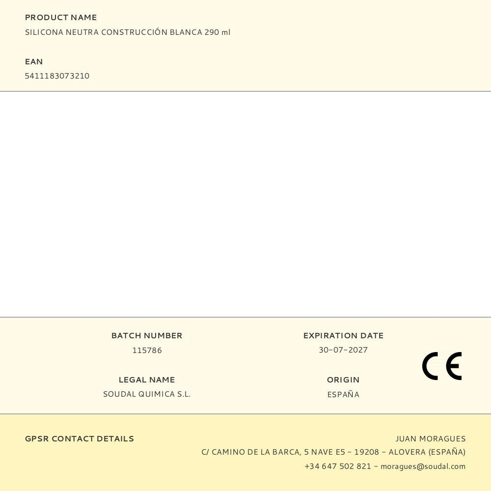SILICONA NEUTRA CONSTRUCCIÓN BLANCA 290 ml