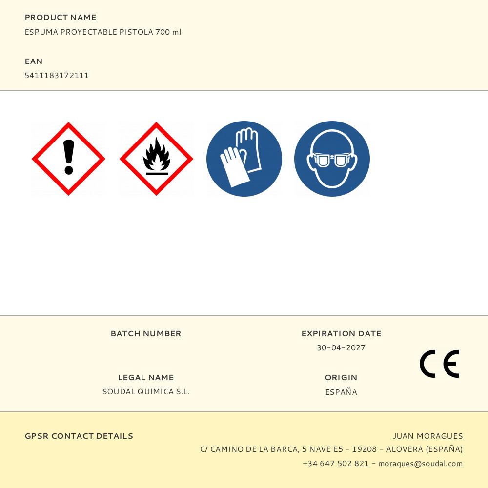 ESPUMA PROYECTABLE PISTOLA 700 ml