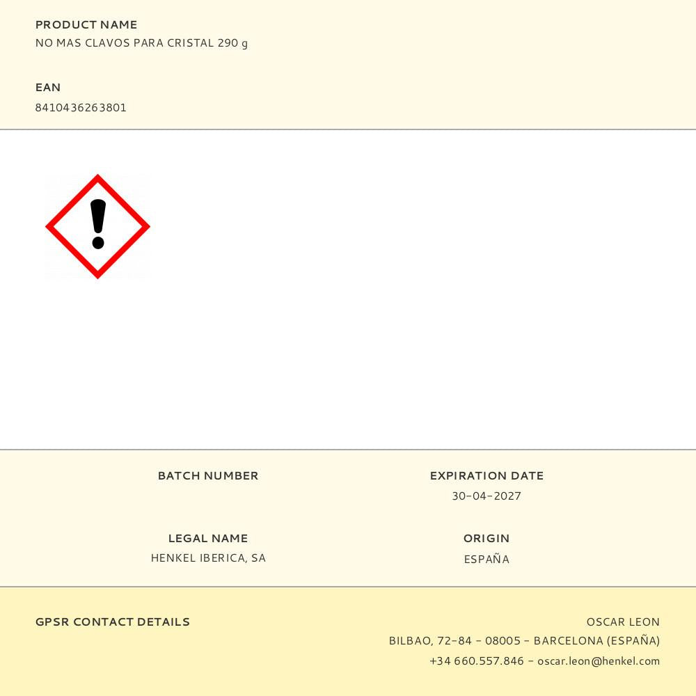 NO MAS CLAVOS PARA CRISTAL 290 g