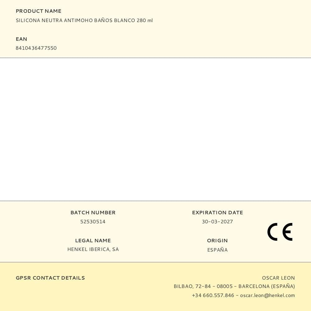 SILICONA NEUTRA ANTIMOHO BAÑOS BLANCO 280 ml