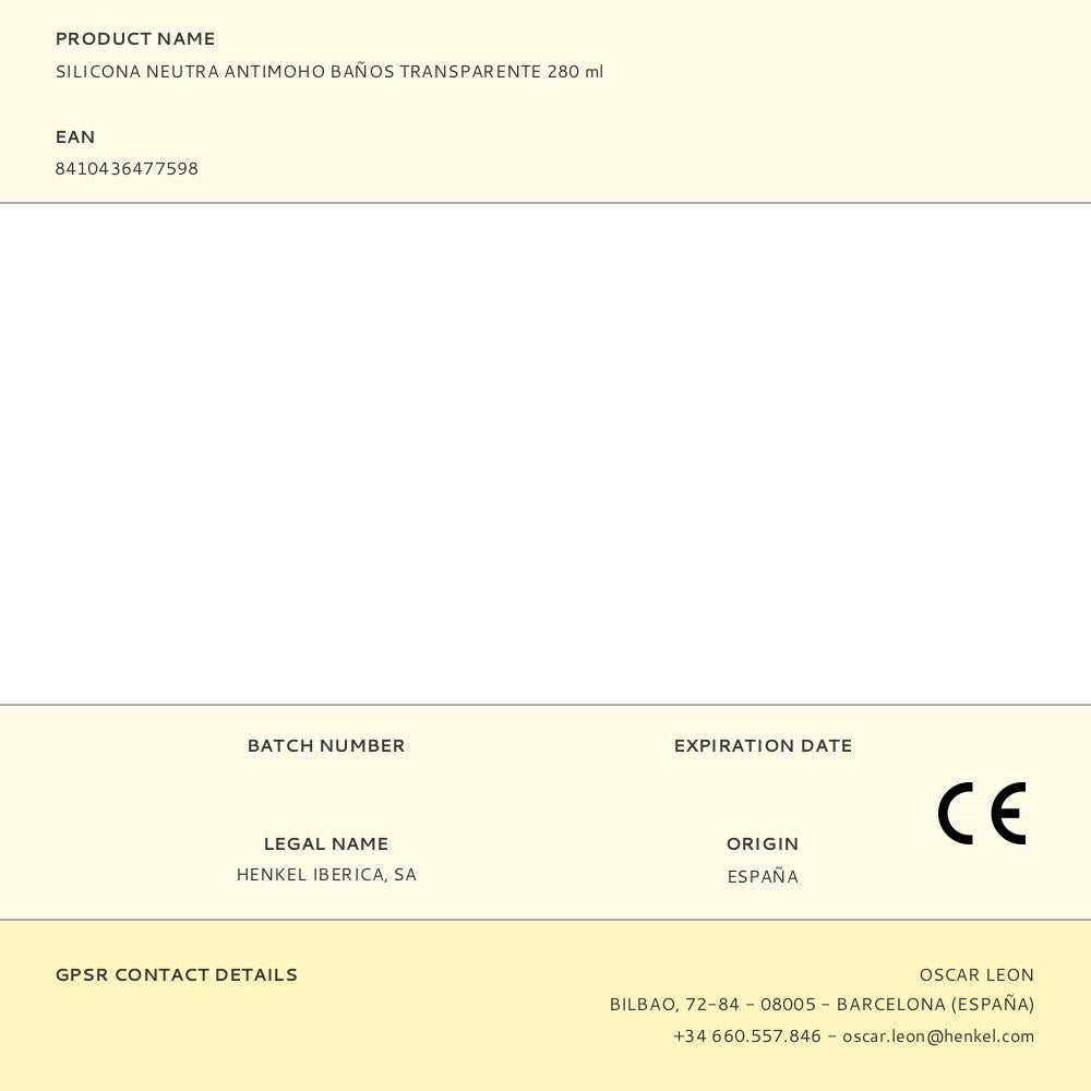 SILICONA NEUTRA ANTIMOHO BAÑOS TRANSPARENTE 280 ml