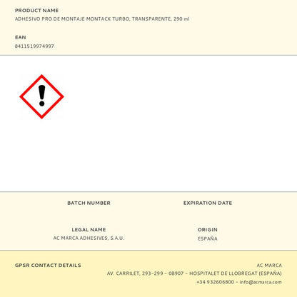 ADHESIVO PRO DE MONTAJE MONTACK TURBO TRANSPARENTE 290 ml