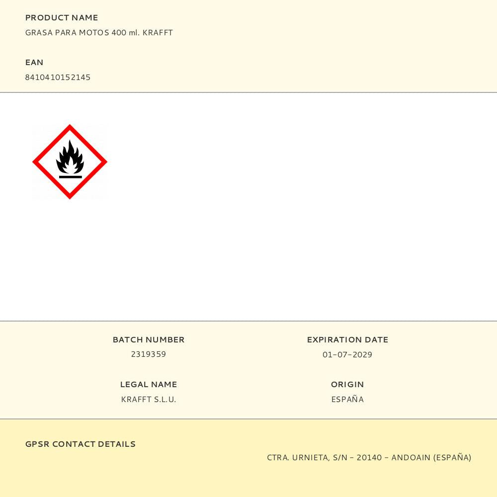 GRASA PARA MOTOS 400 ml. KRAFFT