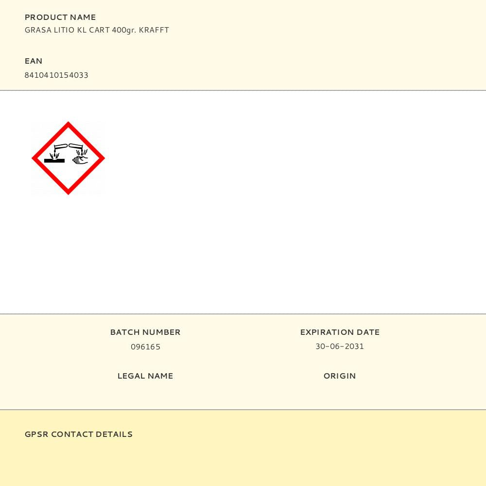 GRASA LITIO KL CART 400gr. KRAFFT