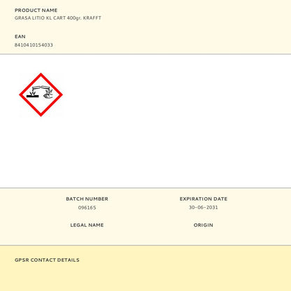 GRASA LITIO KL CART 400gr. KRAFFT
